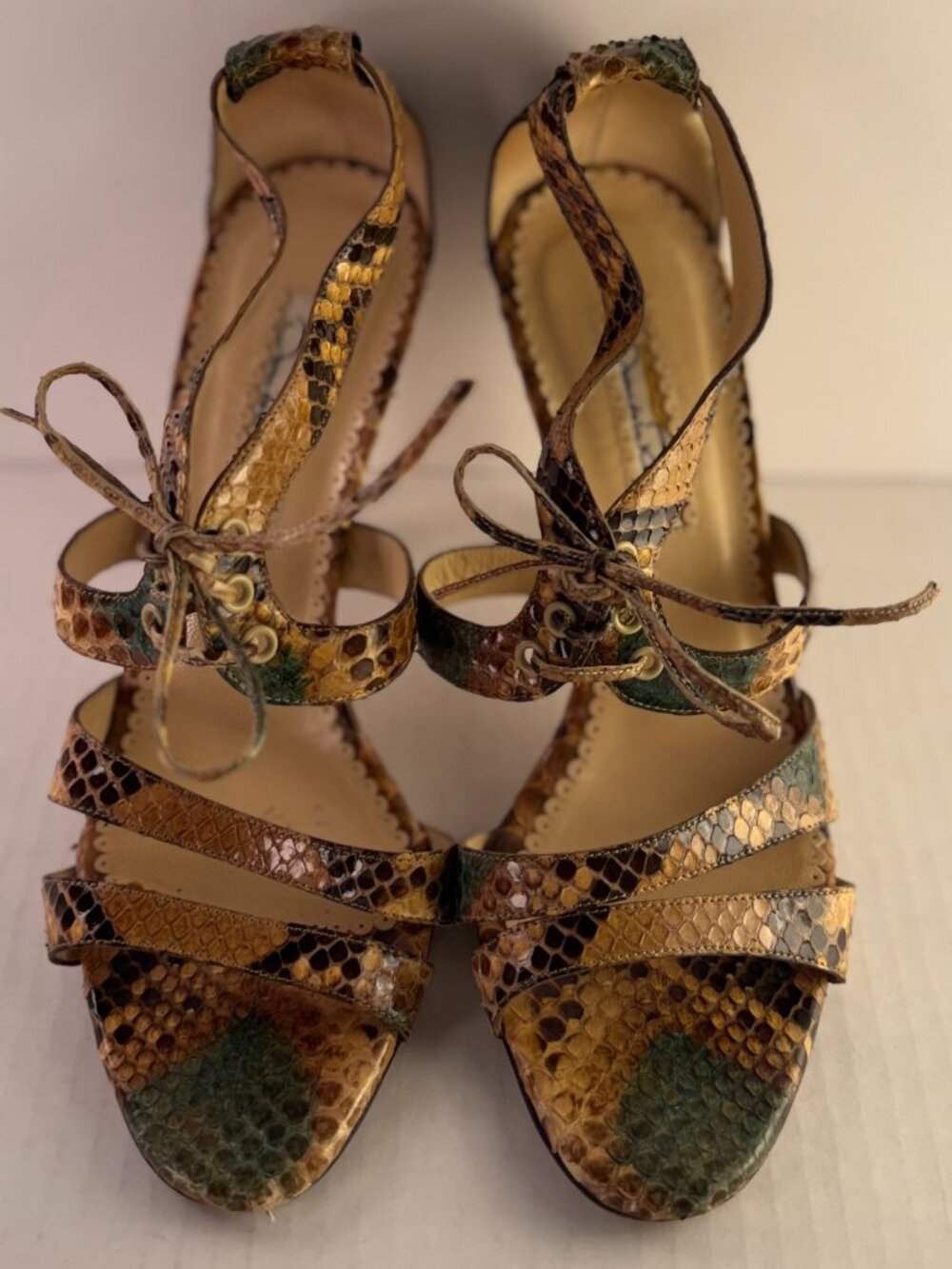 OSCAR DE LA RENTA SNAKESKIN HIGH HEEL SANDALS